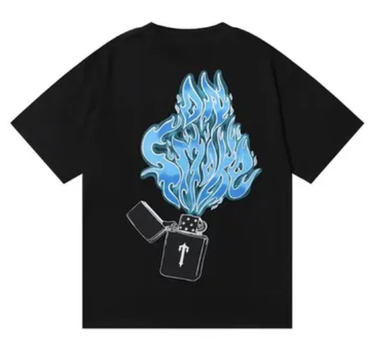 Flame Print Graphic Tee, Black, T-Shirts