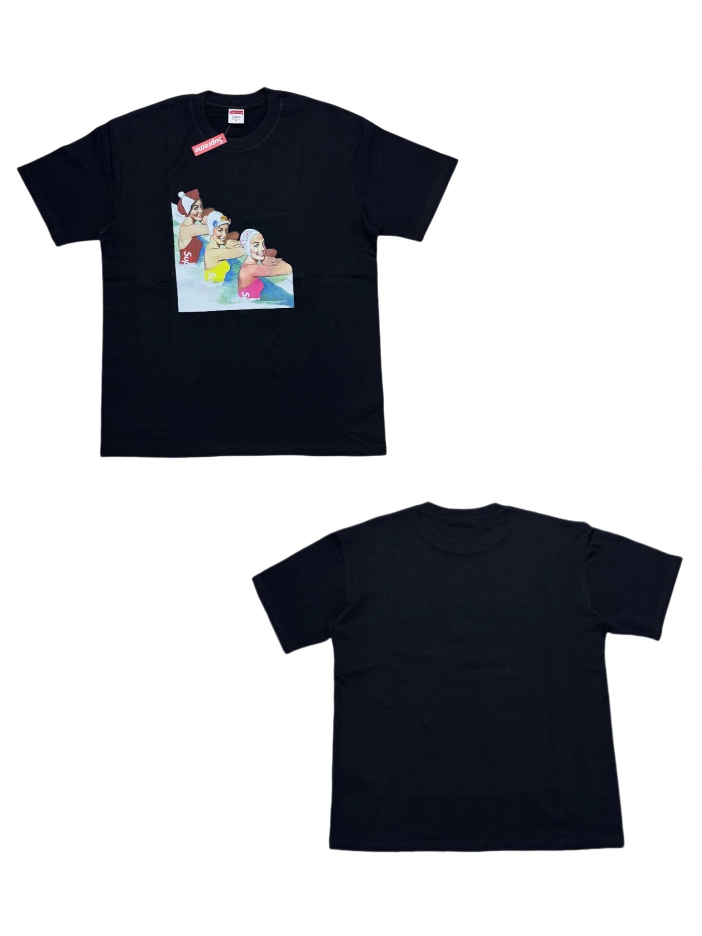 Supreme Black Short Sleeve T-Shirt with Swimmers Graphic Print