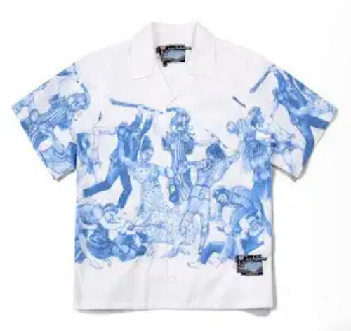 Prada classic character print short sleeve shirt, unisex, dark icon printed Hawaiian shirt, men's