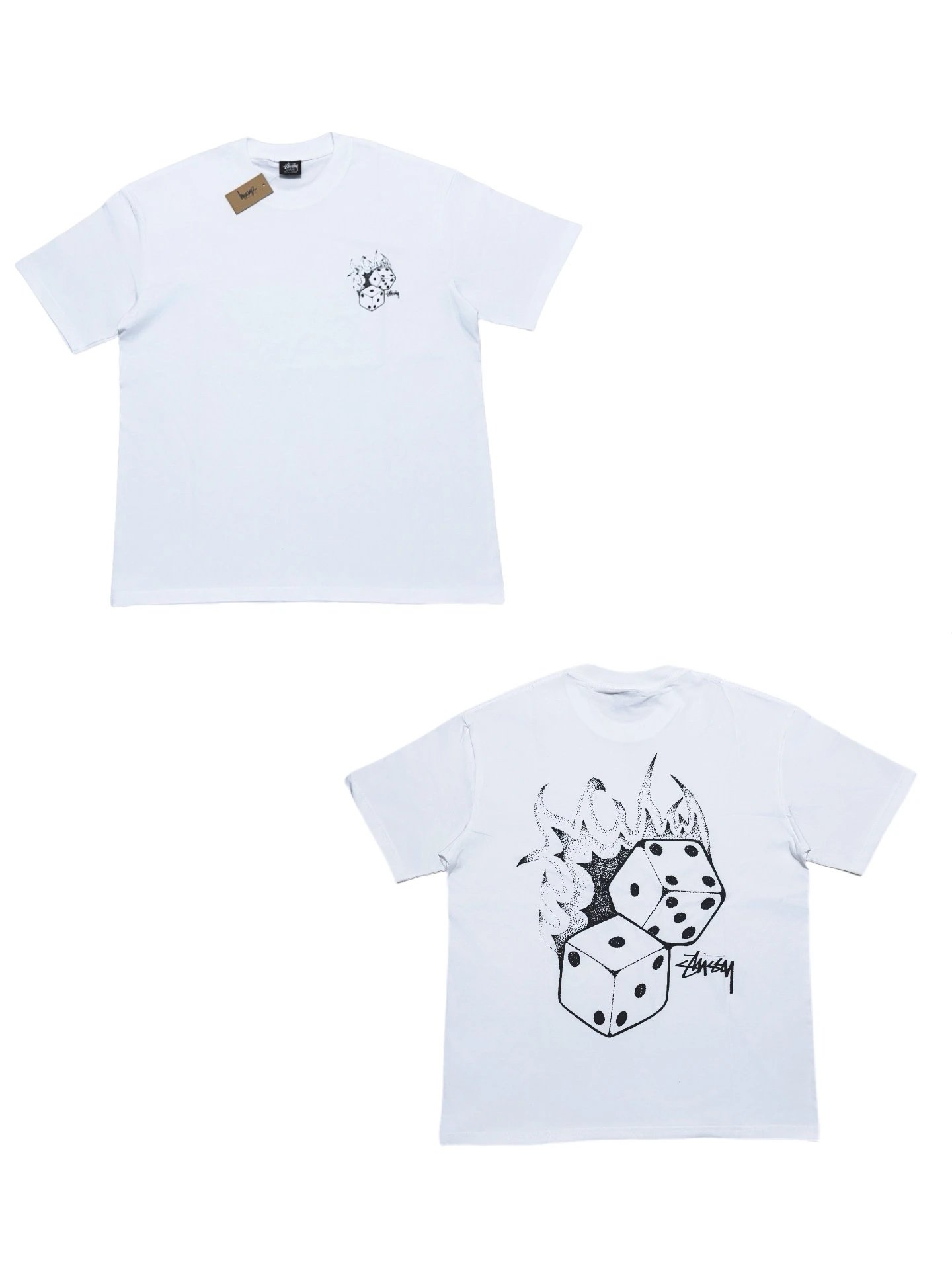 Stüssy White Fire Dice Cotton T-shirt