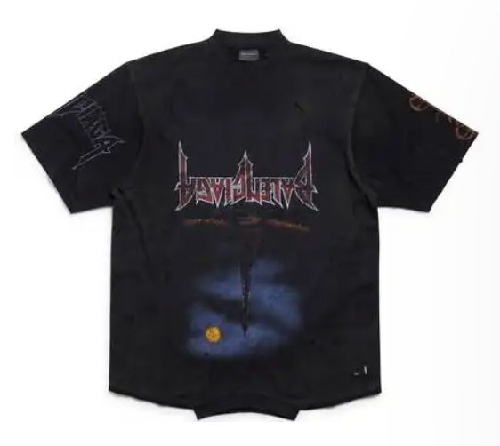 Balenciaga Paris Moon Upside Down oversized black faded T-shirt