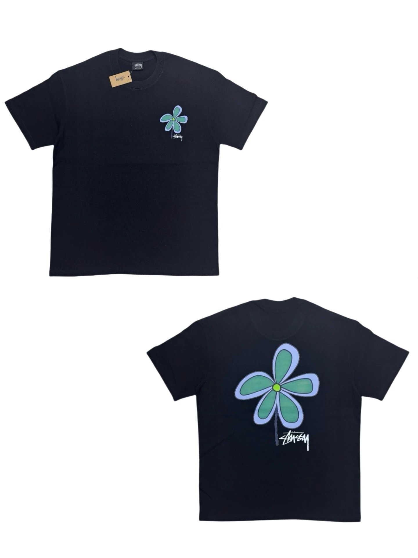 Black Stüssy Flower T – Shirt