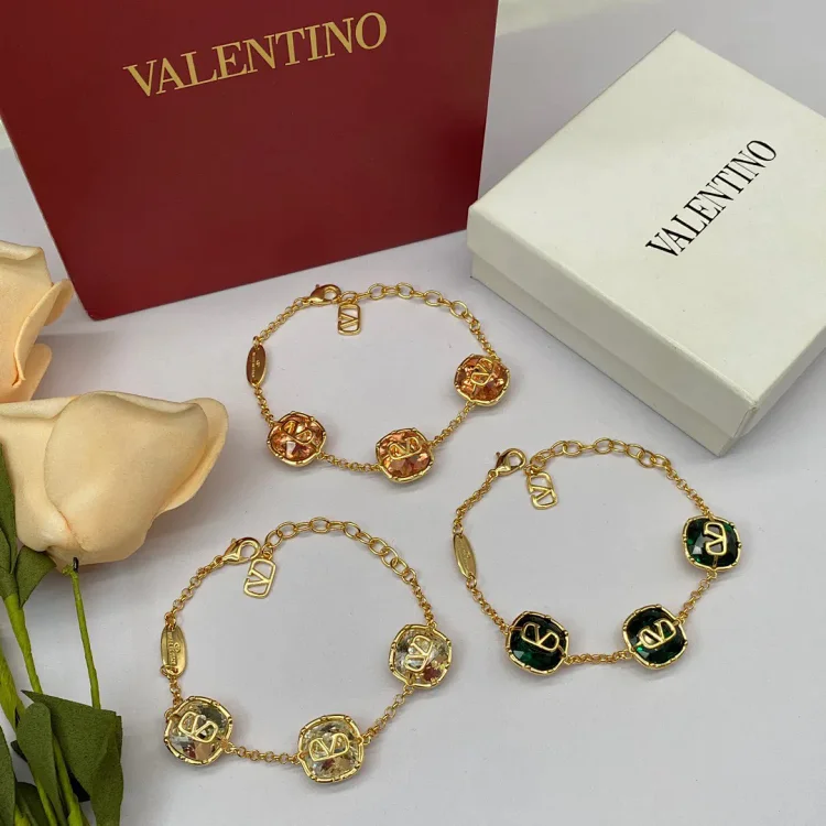 VALENTINO Bracelet Set Gold, Rose Gold, Green Jewelry