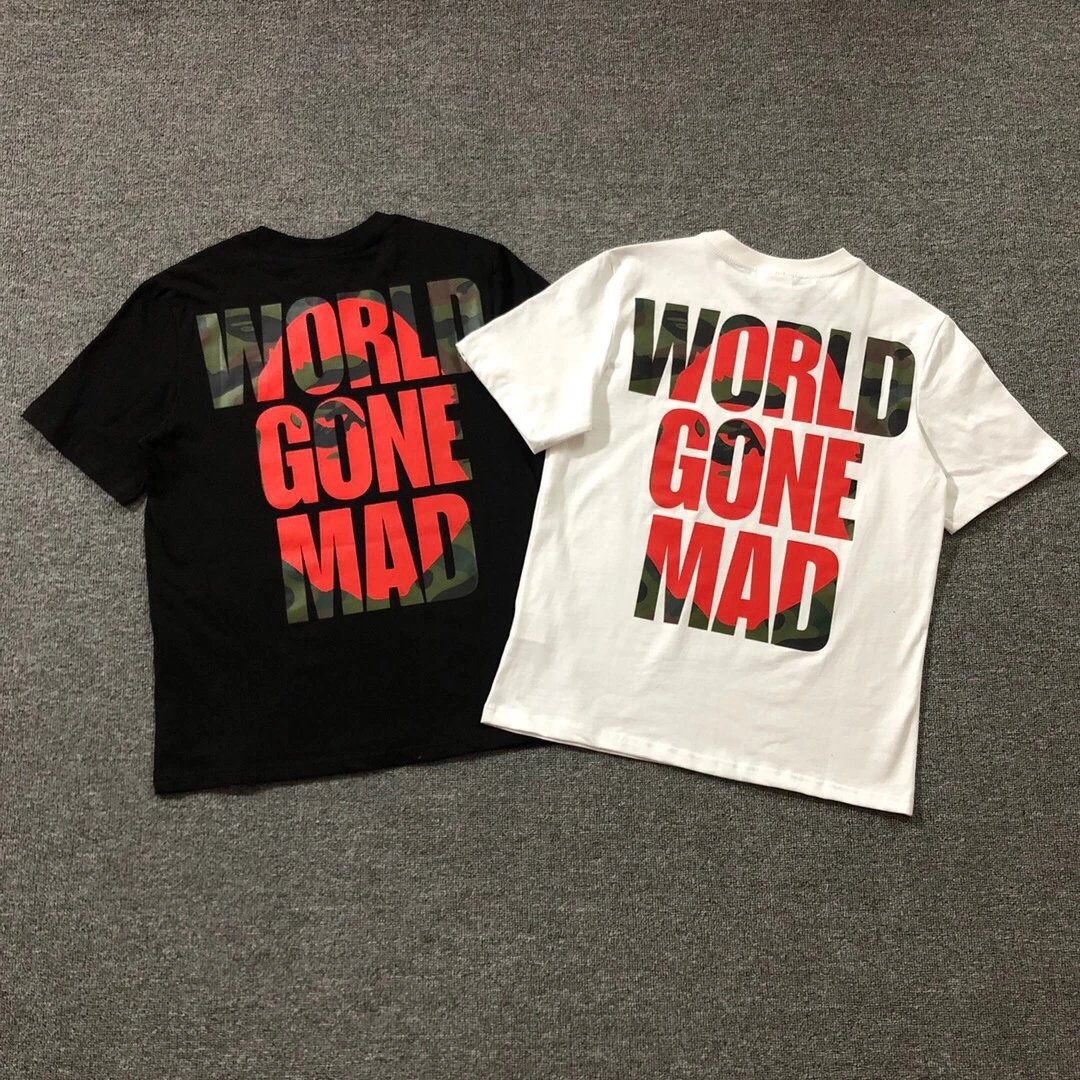 BAPE Men's World Gone Mad Overlap Tee in Black and White for S – XL