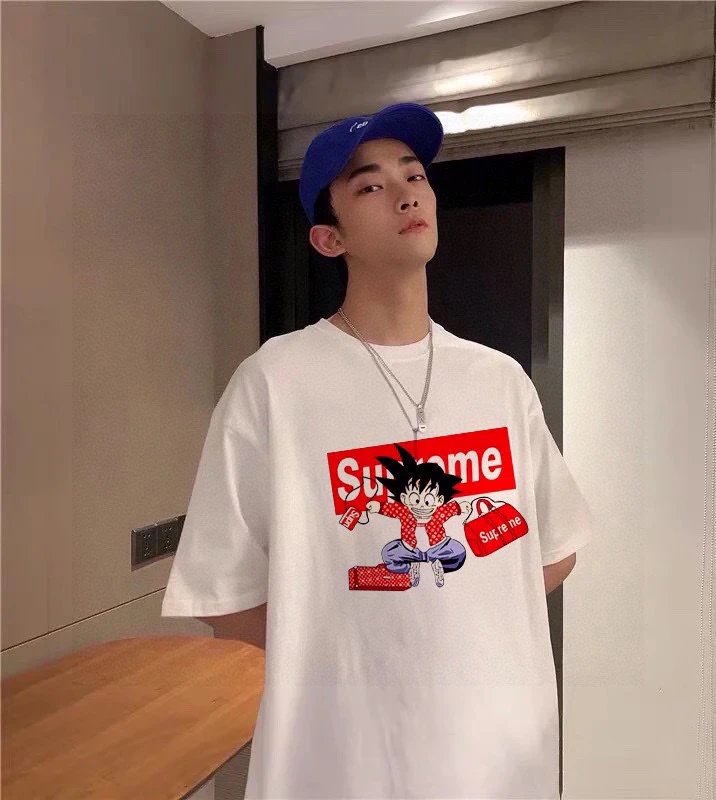 Supreme x Dragon Ball unisex short-sleeve T-shirt, loose, for couples, with cartoon print