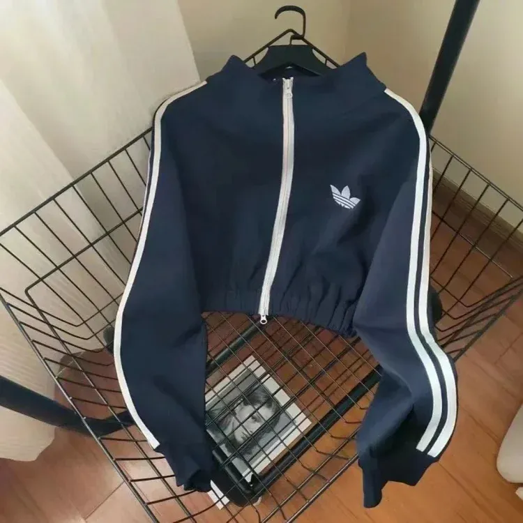Adidas Cropped Zip-up Sweatshirt Navy Blue Hoodies