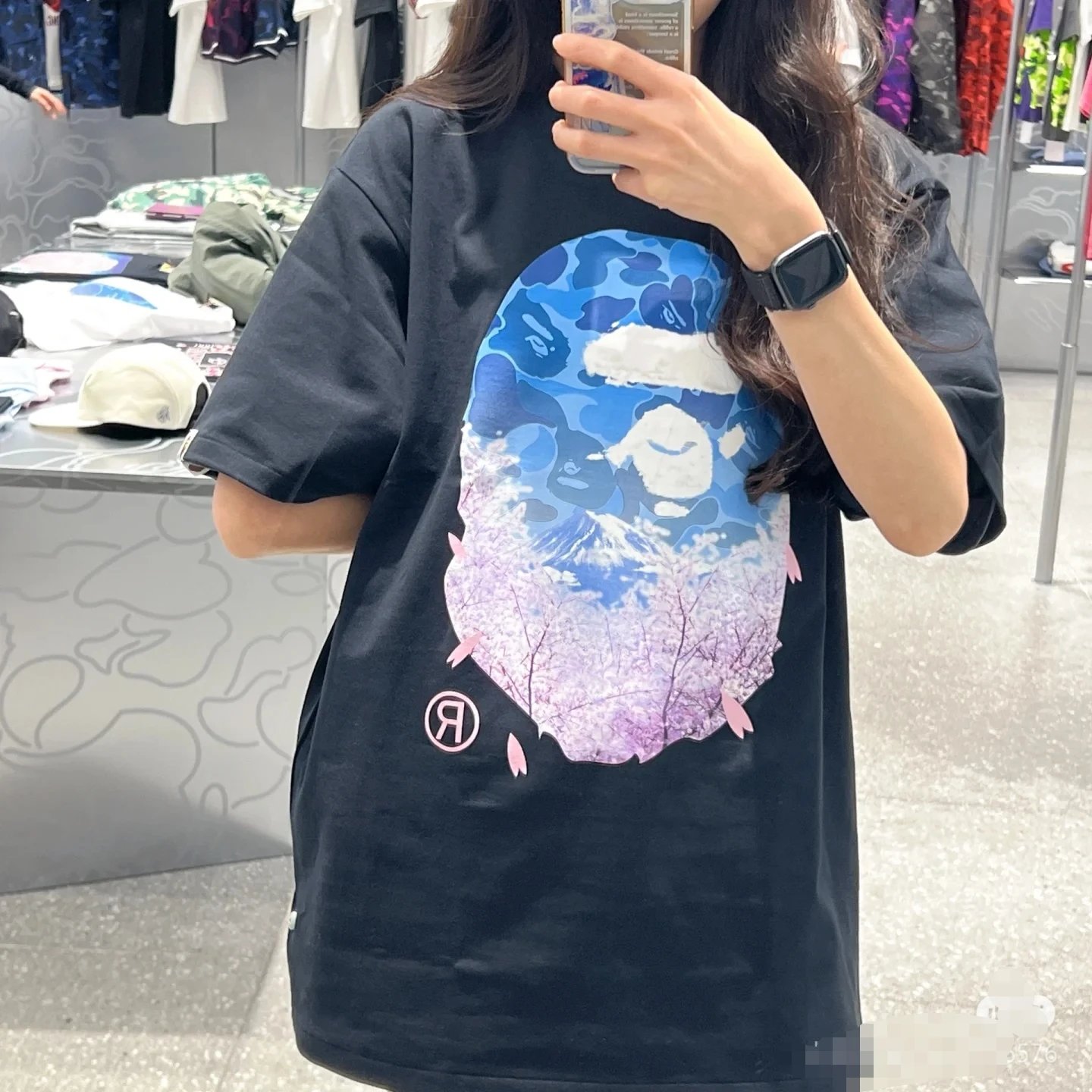 Bape Sakura Ape Head Tee for Men's Fashion Tops Tshirts with Sakura & Ape Head Graphic