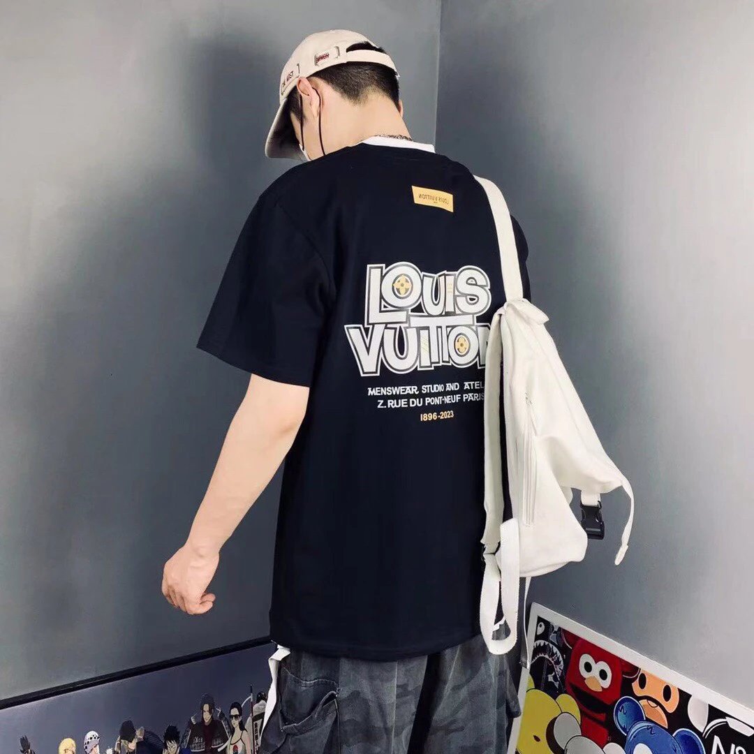 Louis Vuitton Limited Edition Jacquard High Version Latest Men's Casual Short-Sleeved T-shirt