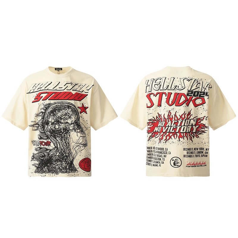 Designer Hellstar Mens Short Sleeve T-shirt with Body Art Letter Print and Hip Hop Fashion