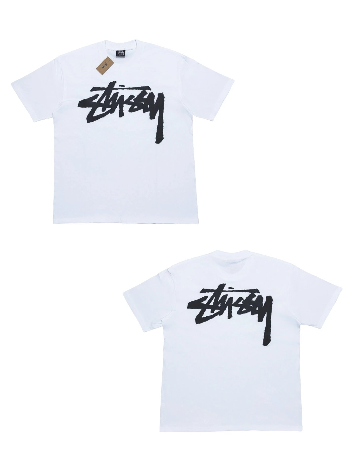 Stussy White Short-Sleeve T-Shirt with Front and Back Logo