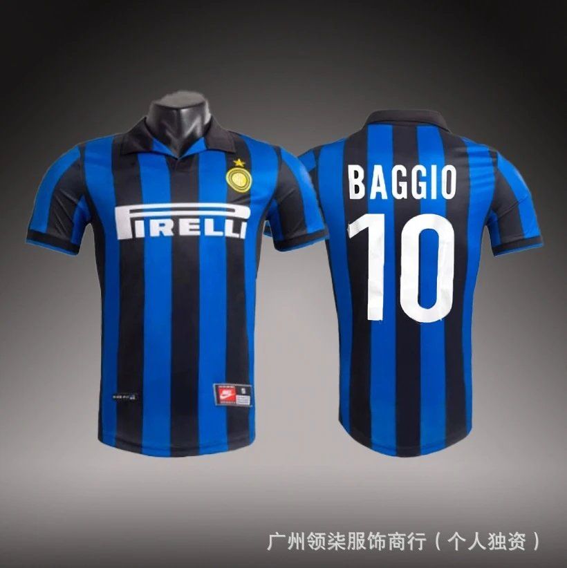Inter Milan Football Jersey Baggio 10 Blue and Black