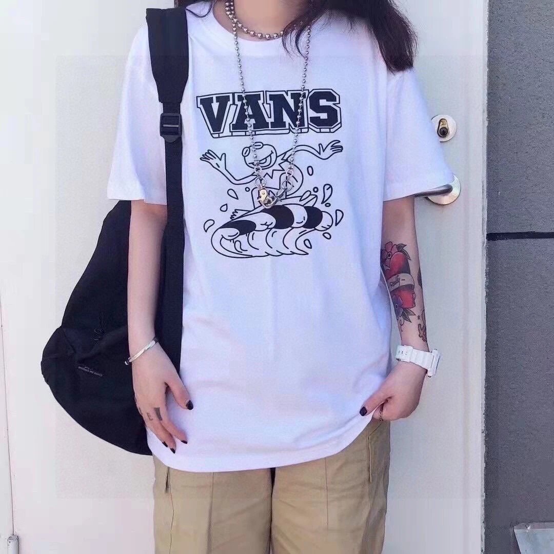 Women's White Boyfriend Oversized Graphic Tee Shirt with Vintage Retro Style by Vans