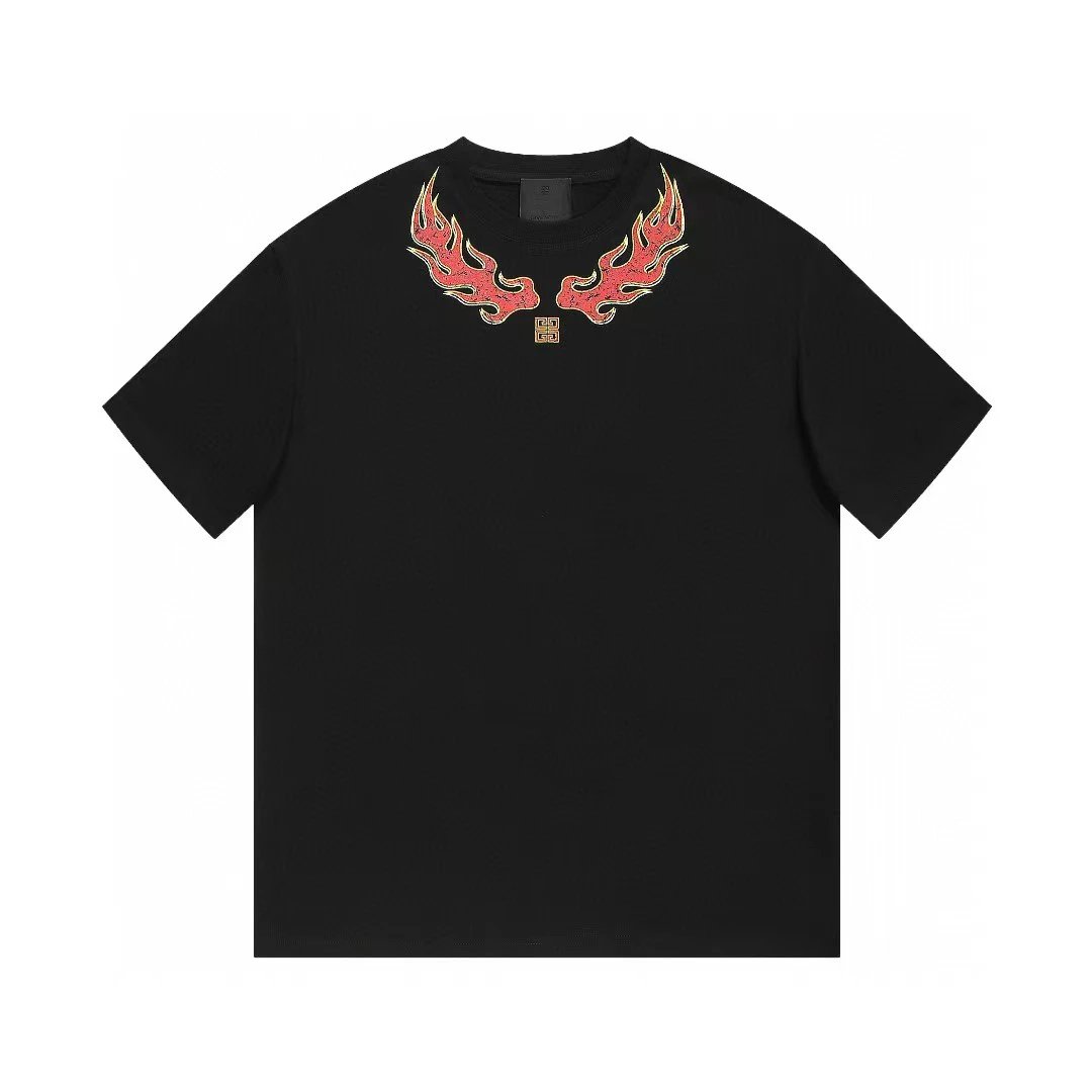 Givenchy Black Cotton T-shirt with flame-print