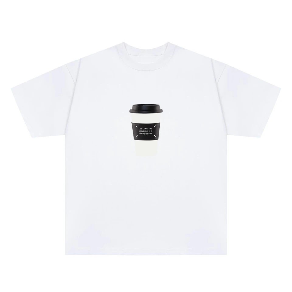 Maison Margiela Tumbler Numbering Print Crewneck T-shirt 2color with coffee cup graphic print