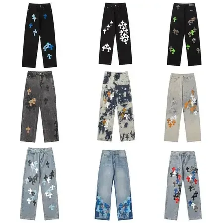 Puzzle Pattern Denim Pants