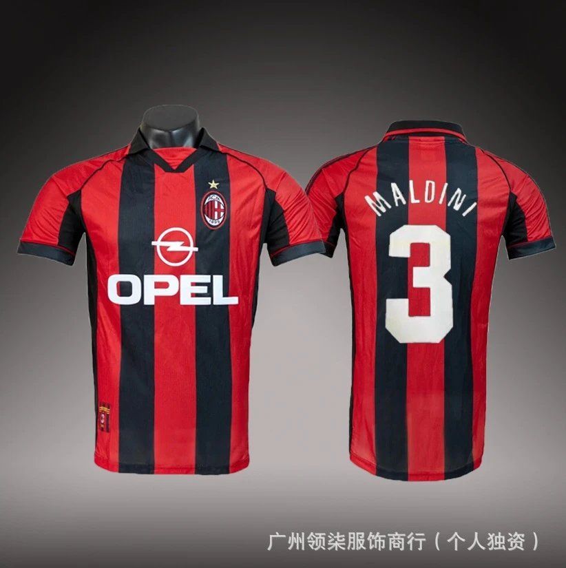 AC Milan Maldini Jersey Red and Black