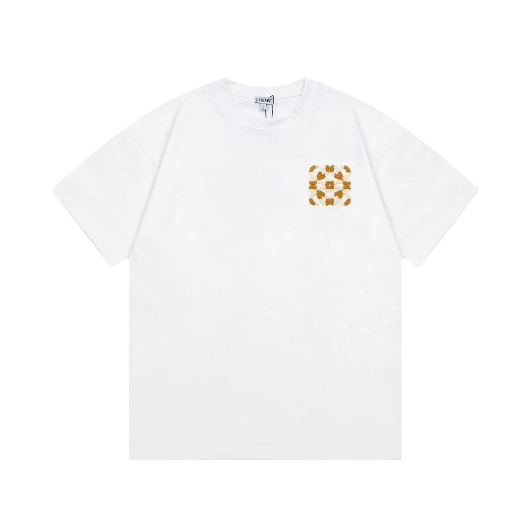 White cotton Boxy fit T-shirt with towel embroidery of classic small logo by LOEWE
