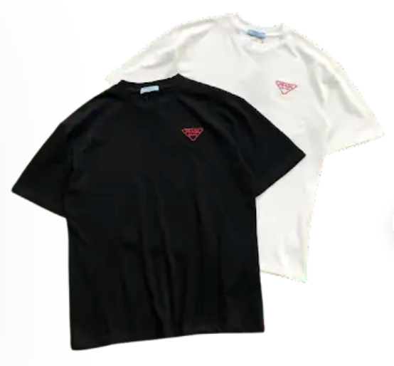 Prada Triangle Logo T-Shirt Black and White T-Shirts