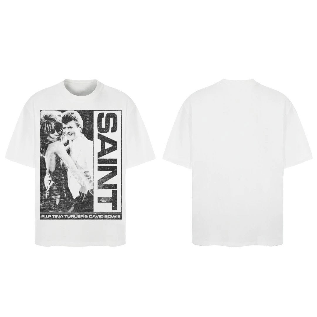 saint r.i.p tina turner & david bowie t-shirt white t-shirts