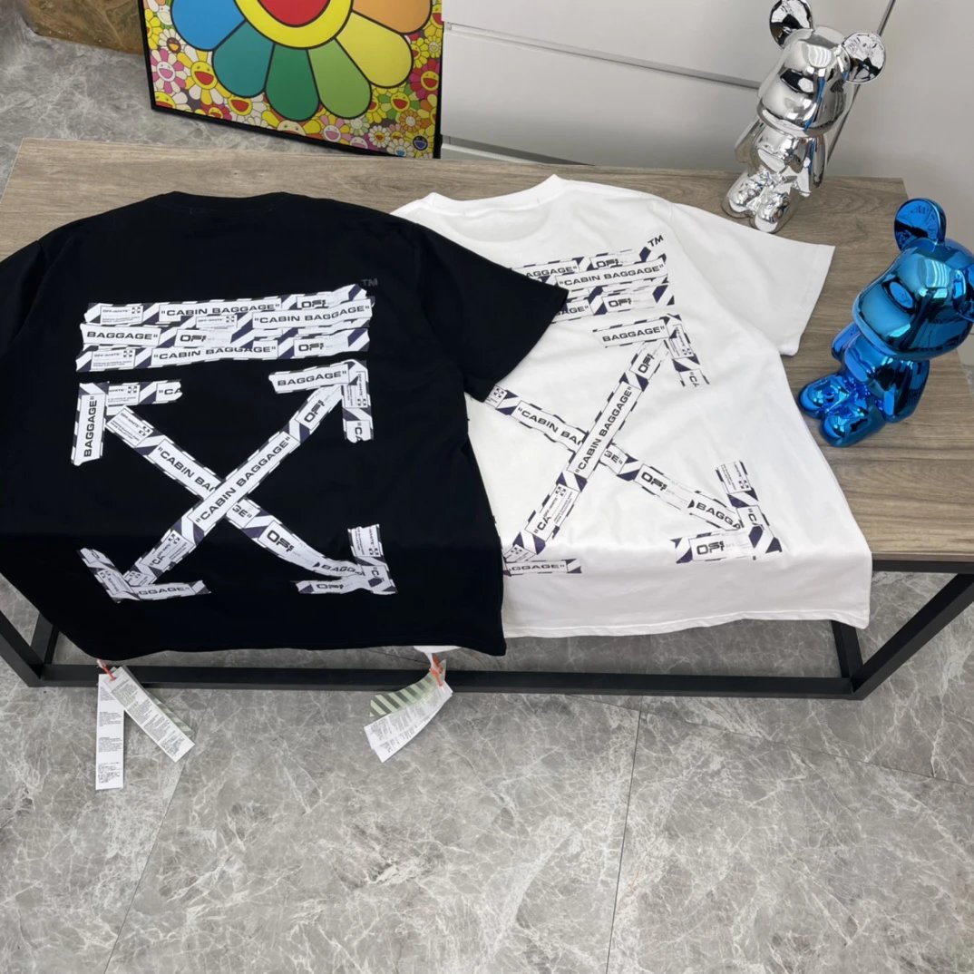 Slim Fit Airport Tape T-Shirt in Black with OFF Print